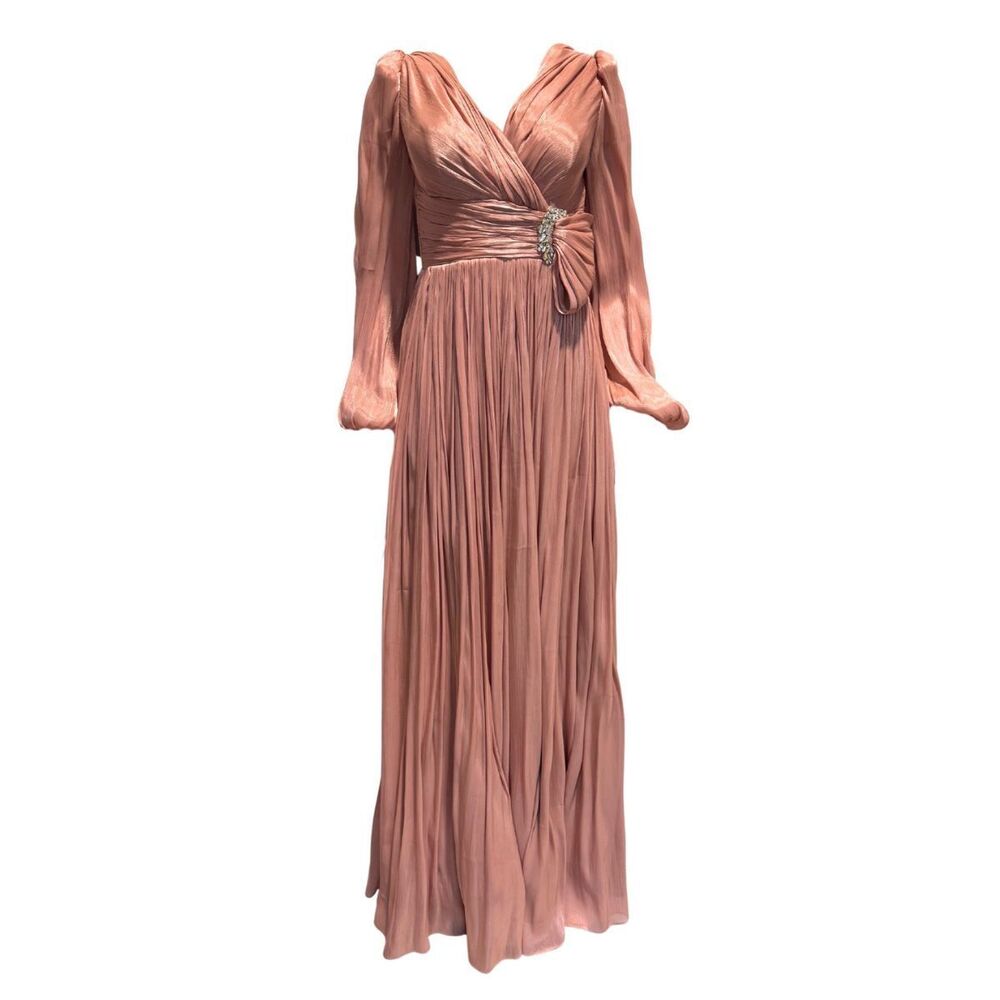 Cult Moda - Dusty Terracotta Draped Chiffon Evening Gown - FR 38
